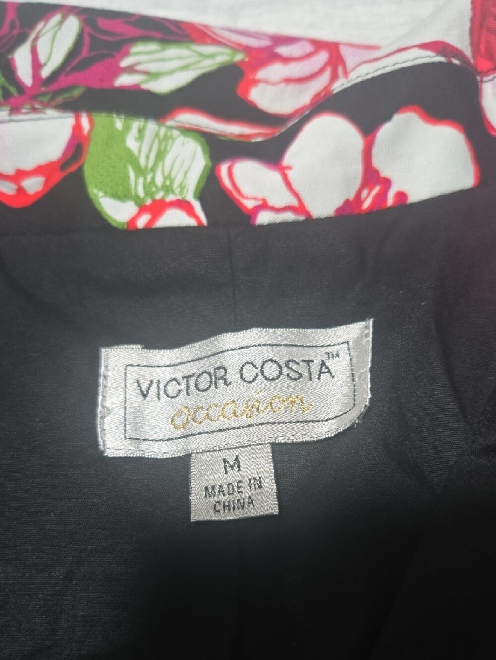 Victor Costa Black Floral-Print Jacket with Pink and Green Accents - Picture 2 of 10